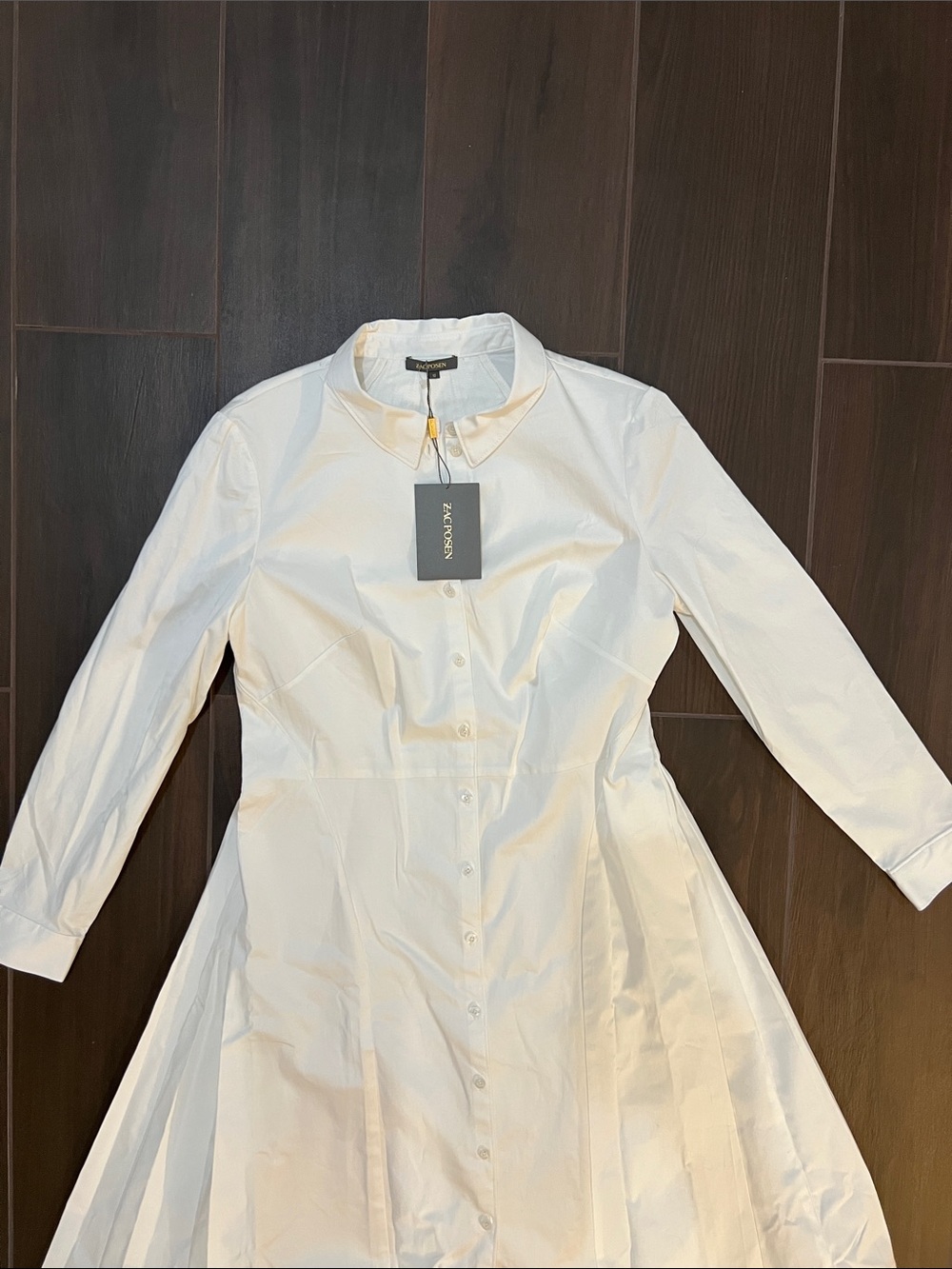 Zac Posen White Button Front Shirtdress Cotton Poplin Size 12 - Picture 4 of 15